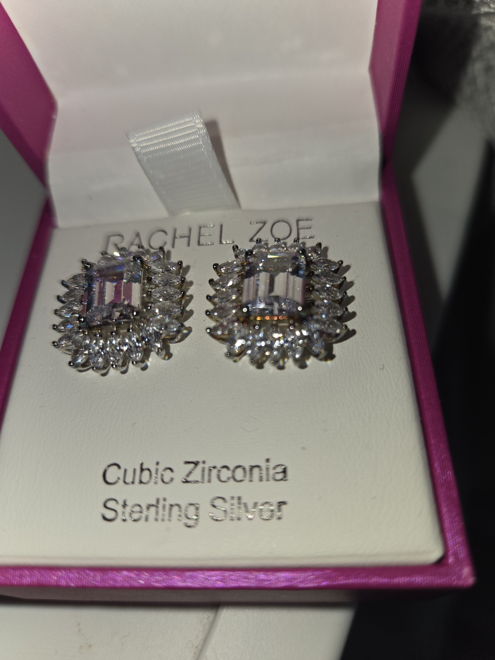 Rachel Zoe Silver-Tone Clear Cubic Zirconia Halo Stud Earrings